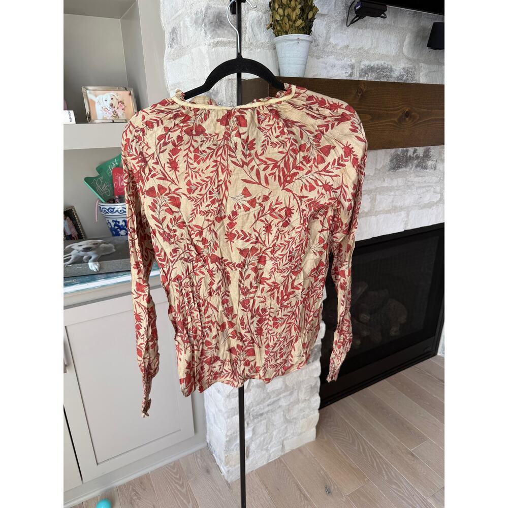 Ecru Women's Tamil Floral Athena Pleated Blouse Size S - Picture 3 of 7